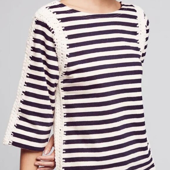 Anthropologie Pepin Crochet Nautical Navy Striped Boho Midi Dress [size M] - Picture 1 of 10